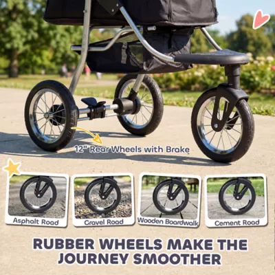 PawHut Small Dog Stroller, 3-Wheel Foldable Pet Stroller with Adjustable Canopy and Zippered Mesh - Image 7