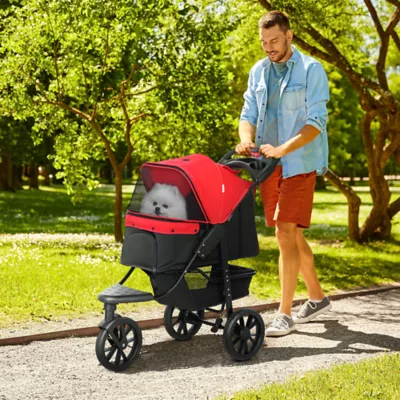 PawHut Small Dog Stroller, 3-Wheel Foldable Pet Stroller with Adjustable Canopy and Zippered Mesh - Image 2