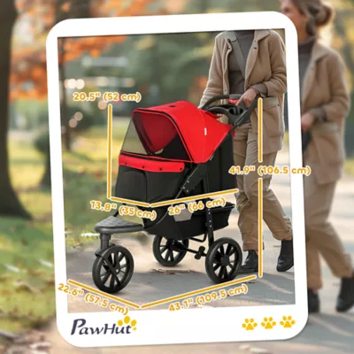 PawHut Small Dog Stroller, 3-Wheel Foldable Pet Stroller with Adjustable Canopy and Zippered Mesh - Image 3