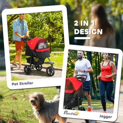 PawHut Small Dog Stroller, 3-Wheel Foldable Pet Stroller with Adjustable Canopy and Zippered Mesh - Image 5