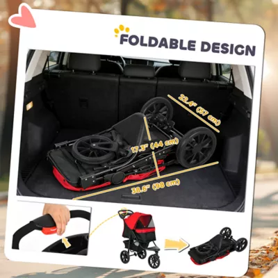 PawHut Small Dog Stroller, 3-Wheel Foldable Pet Stroller with Adjustable Canopy and Zippered Mesh - Image 6