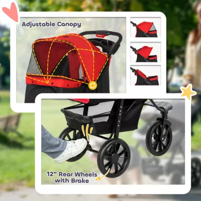 PawHut Small Dog Stroller, 3-Wheel Foldable Pet Stroller with Adjustable Canopy and Zippered Mesh - Image 7