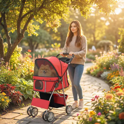 PawHut Pet Stroller - Foldable Dog Stroller with Wheels, Reflective Strips, Brake, Pad and Basket - Image 2
