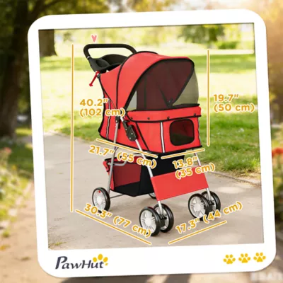 PawHut Pet Stroller - Foldable Dog Stroller with Wheels, Reflective Strips, Brake, Pad and Basket - Image 3