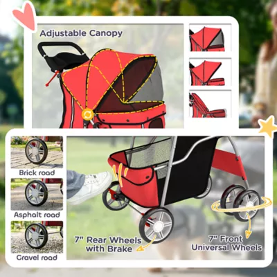 PawHut Pet Stroller - Foldable Dog Stroller with Wheels, Reflective Strips, Brake, Pad and Basket - Image 6