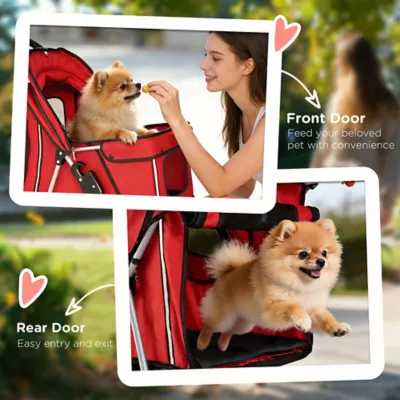 PawHut Pet Stroller - Foldable Dog Stroller with Wheels, Reflective Strips, Brake, Pad and Basket - Image 7