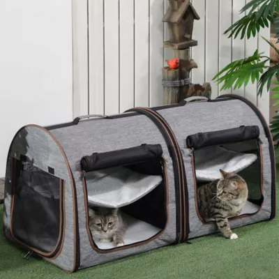 PawHut 39" Travel Pet Carrier, Portable Soft-Sided Cat Carrier with Divider, Two Compartments - Image 2