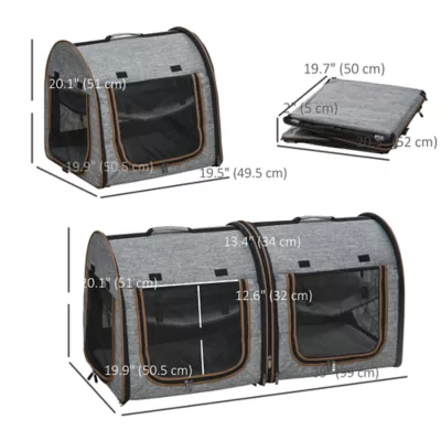 PawHut 39" Travel Pet Carrier, Portable Soft-Sided Cat Carrier with Divider, Two Compartments - Image 3