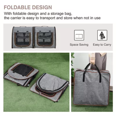 PawHut 39" Travel Pet Carrier, Portable Soft-Sided Cat Carrier with Divider, Two Compartments - Image 4