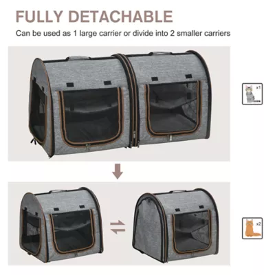 PawHut 39" Travel Pet Carrier, Portable Soft-Sided Cat Carrier with Divider, Two Compartments - Image 5