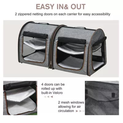 PawHut 39" Travel Pet Carrier, Portable Soft-Sided Cat Carrier with Divider, Two Compartments - Image 6