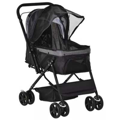 PawHut Foldable Travel Carriage, 4 Wheels Pet Stroller with EVA Wheel Brake and 3-stage Canopy - Image 1