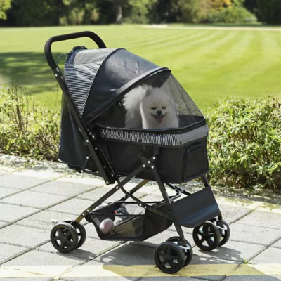 PawHut Foldable Travel Carriage, 4 Wheels Pet Stroller with EVA Wheel Brake and 3-stage Canopy - Image 2