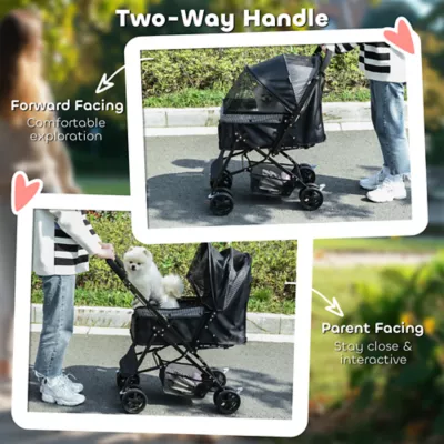 PawHut Foldable Travel Carriage, 4 Wheels Pet Stroller with EVA Wheel Brake and 3-stage Canopy - Image 4