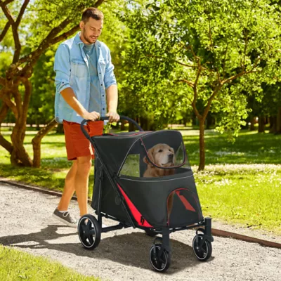 PawHut Foldable Pet Stroller with Universal Front Wheels, Shock Absorber, for Dogs up to 66lbs - Image 2