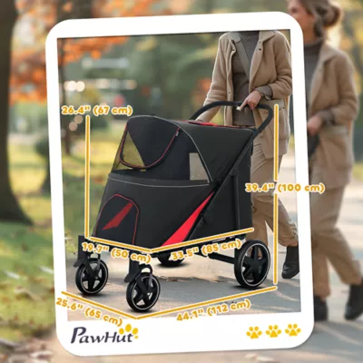 PawHut Foldable Pet Stroller with Universal Front Wheels, Shock Absorber, for Dogs up to 66lbs - Image 3