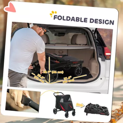 PawHut Foldable Pet Stroller with Universal Front Wheels, Shock Absorber, for Dogs up to 66lbs - Image 5