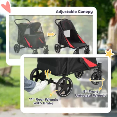 PawHut Foldable Pet Stroller with Universal Front Wheels, Shock Absorber, for Dogs up to 66lbs - Image 6