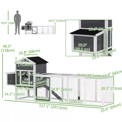 PawHut 117" Extra Large Chicken Coop with Asphalt Roof, Wooden Hen House with Slide-out Tray - Image 3