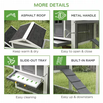 PawHut 117" Extra Large Chicken Coop with Asphalt Roof, Wooden Hen House with Slide-out Tray - Image 7