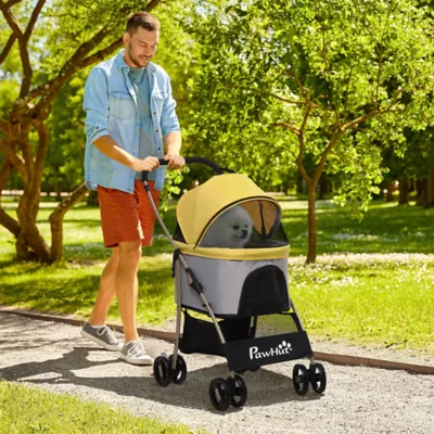 PawHut 4 Wheels Pet Stroller, 3 in 1 Travel Folding Carrier - Image 2