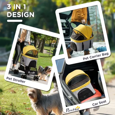 PawHut 4 Wheels Pet Stroller, 3 in 1 Travel Folding Carrier - Image 5