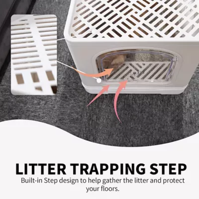 All For Paws Foldable Cat Litter Box W/ Litter Trapping Step & Multiple Access Points- Sand - Image 2