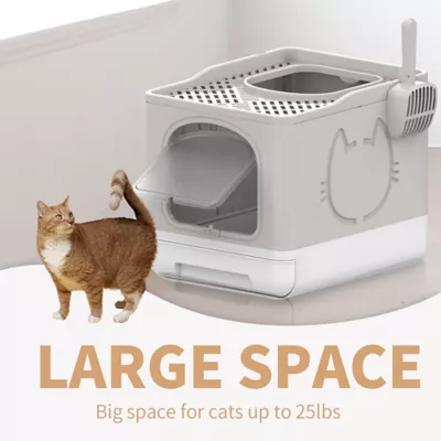 All For Paws Foldable Cat Litter Box W/ Litter Trapping Step & Multiple Access Points- Sand - Image 5