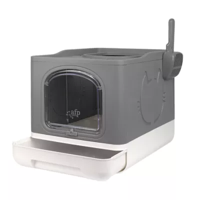 All For Paws Foldable Cat Litter Box W/ Litter Trapping Step & Multiple Access Points--Gray - Image 1