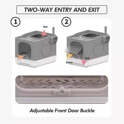 All For Paws Foldable Cat Litter Box W/ Litter Trapping Step & Multiple Access Points--Gray - Image 2