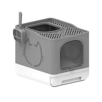 All For Paws Foldable Cat Litter Box W/ Litter Trapping Step & Multiple Access Points--Gray - Image 8