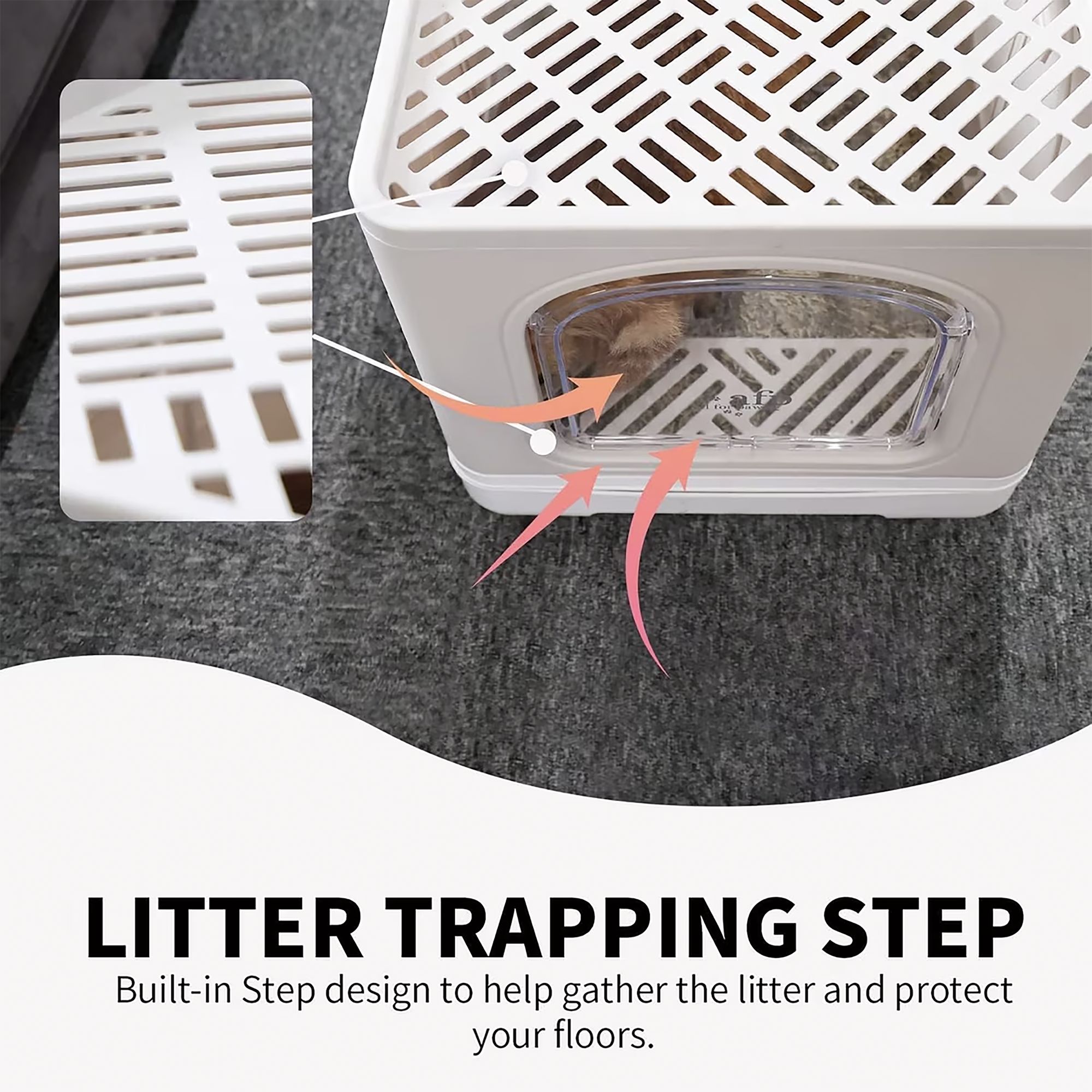 All For Paws Foldable Cat Litter Box W/ Litter Trapping Step & Multiple Access Points- Sand - thumbnail 2