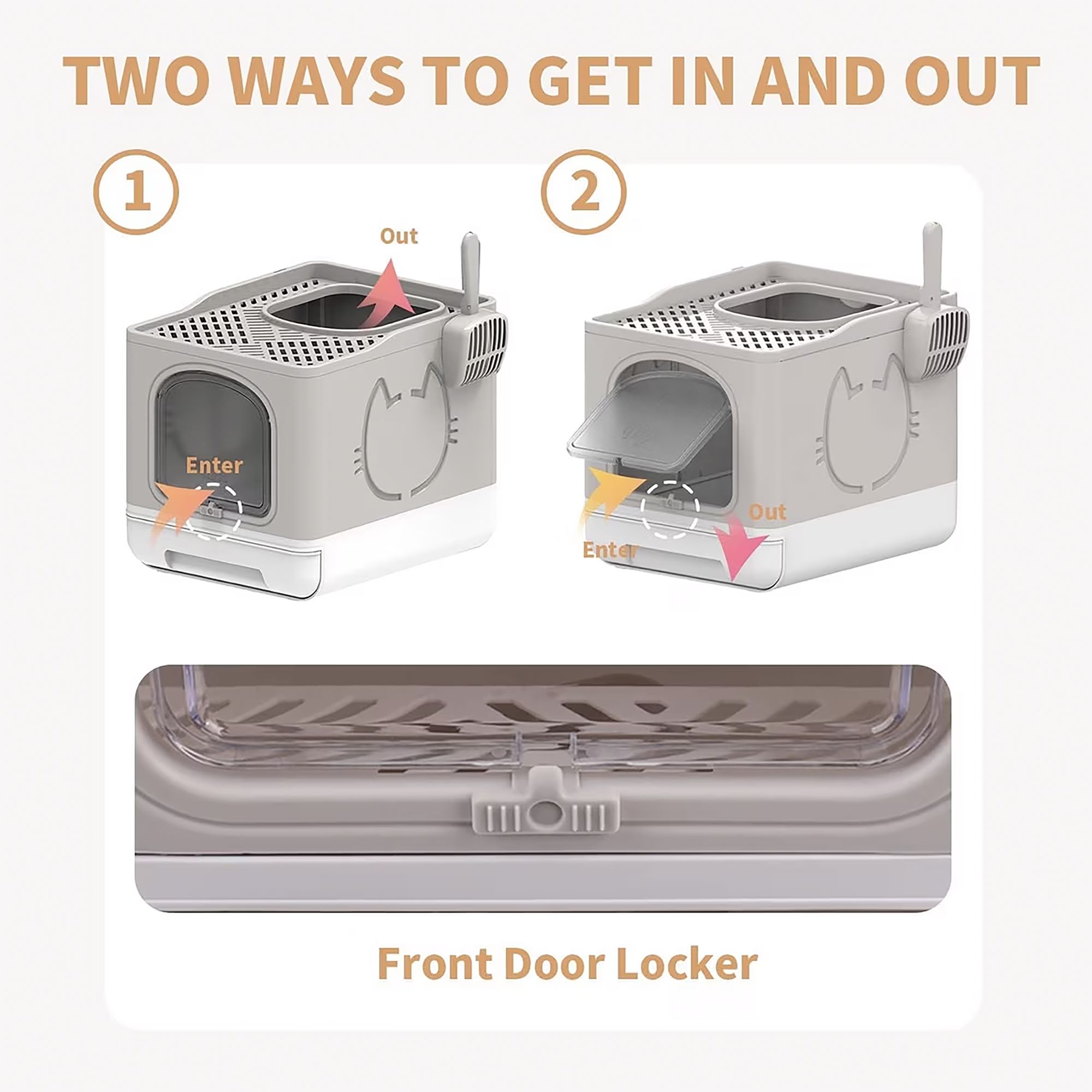 All For Paws Foldable Cat Litter Box W/ Litter Trapping Step & Multiple Access Points- Sand - thumbnail 4