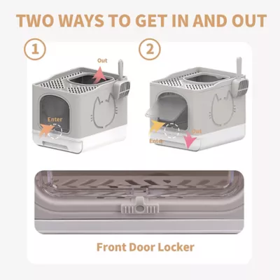 All For Paws Foldable Cat Litter Box W/ Litter Trapping Step & Multiple Access Points- Sand - Image 4