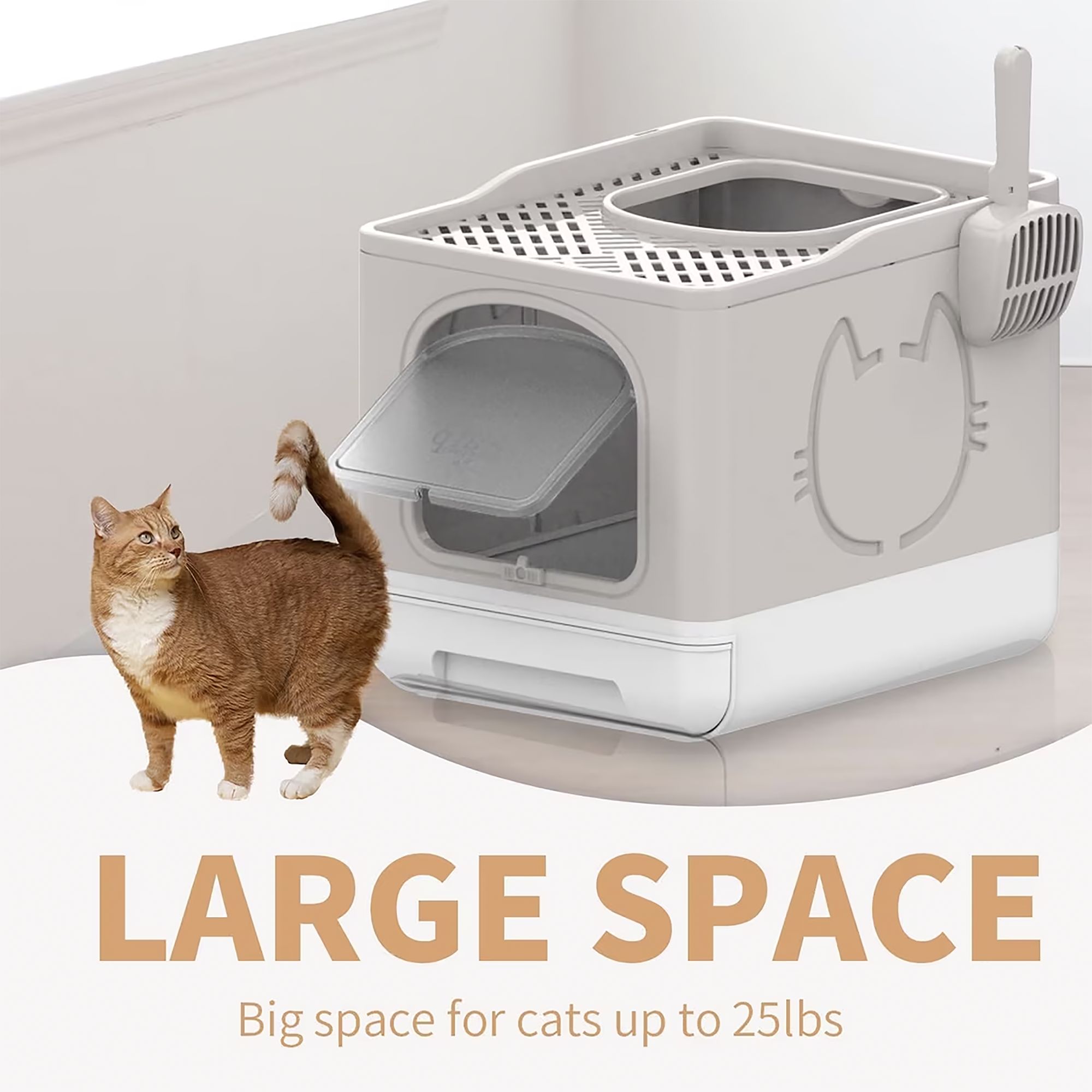 All For Paws Foldable Cat Litter Box W/ Litter Trapping Step & Multiple Access Points- Sand - thumbnail 5