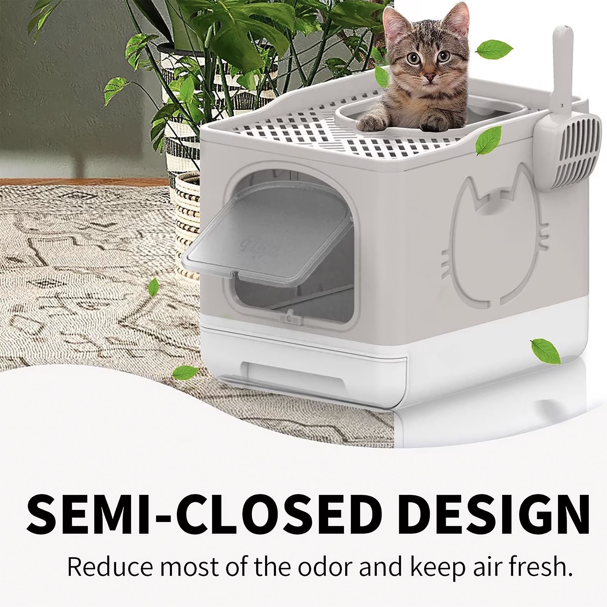 All For Paws Foldable Cat Litter Box W/ Litter Trapping Step & Multiple Access Points- Sand - thumbnail 6