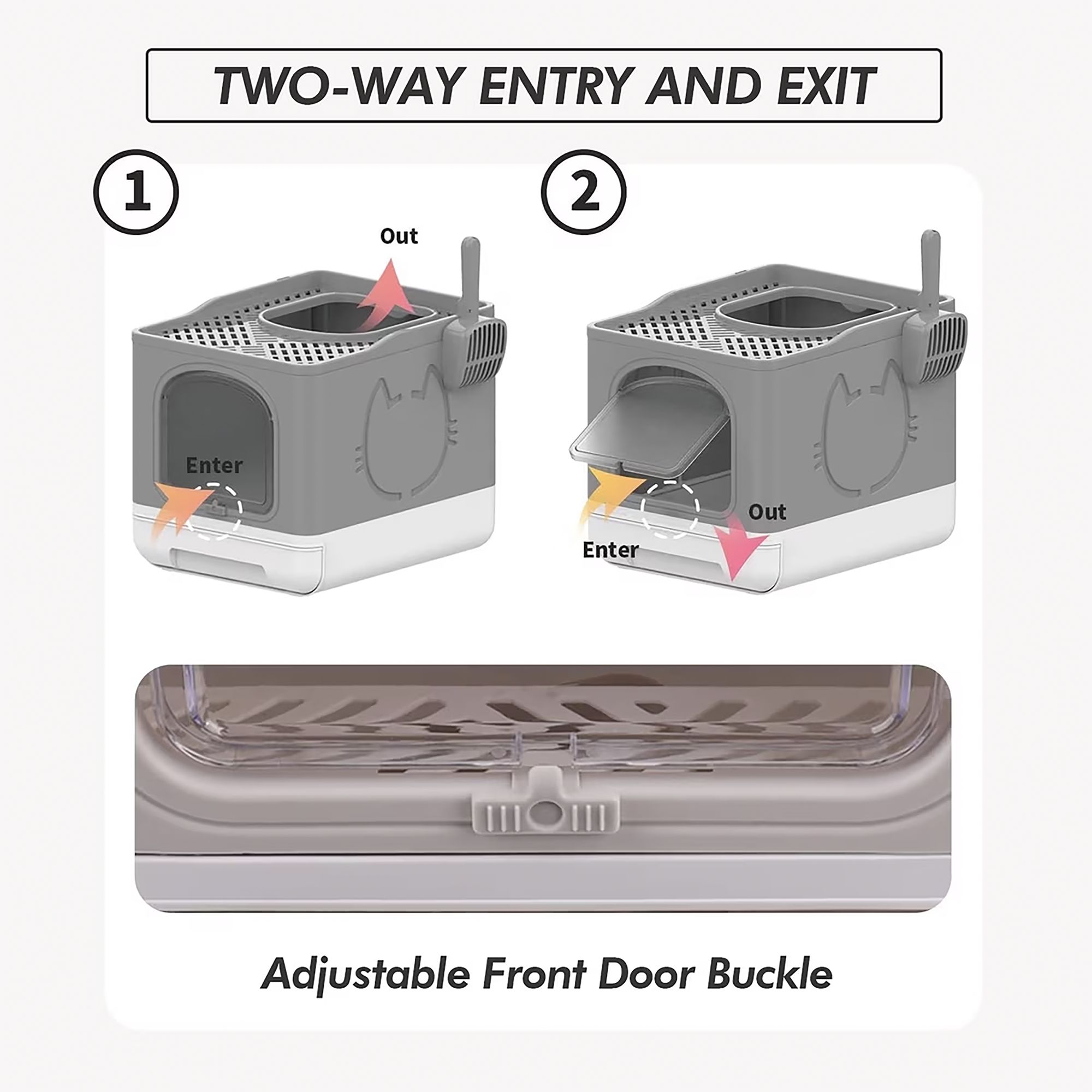 All For Paws Foldable Cat Litter Box W/ Litter Trapping Step & Multiple Access Points--Gray - thumbnail 2