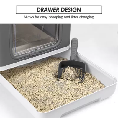 All For Paws Foldable Cat Litter Box W/ Litter Trapping Step & Multiple Access Points--Gray - Image 4