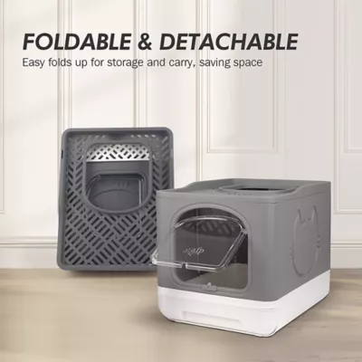 All For Paws Foldable Cat Litter Box W/ Litter Trapping Step & Multiple Access Points--Gray - Image 5