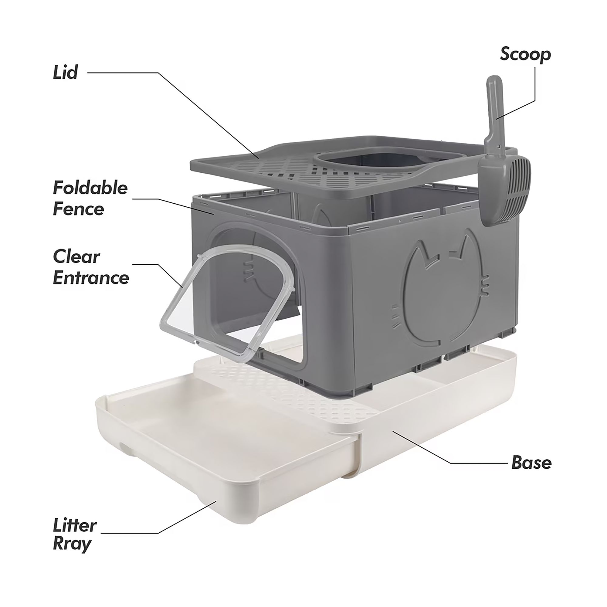 All For Paws Foldable Cat Litter Box W/ Litter Trapping Step & Multiple Access Points--Gray - thumbnail 6
