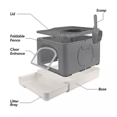 All For Paws Foldable Cat Litter Box W/ Litter Trapping Step & Multiple Access Points--Gray - Image 6