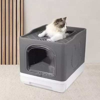All For Paws Foldable Cat Litter Box W/ Litter Trapping Step & Multiple Access Points--Gray - Image 8