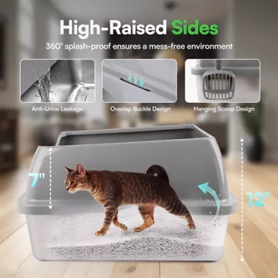 All For Paws High Sided Cat Litter Box W/ Hanging Litter Scoop, XL Size Suitable For All Breeds - Image 2