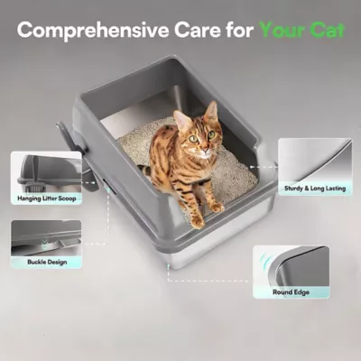 All For Paws High Sided Cat Litter Box W/ Hanging Litter Scoop, XL Size Suitable For All Breeds - Image 3