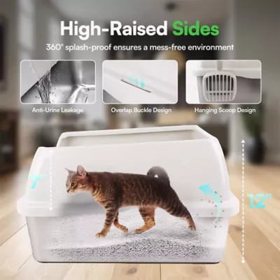 All For Paws High Sided Cat Litter Box W/ Hanging Litter Scoop, XL Size Suitable For All Breeds - Image 2
