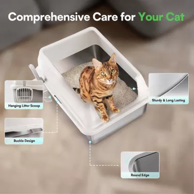 All For Paws High Sided Cat Litter Box W/ Hanging Litter Scoop, XL Size Suitable For All Breeds - Image 3
