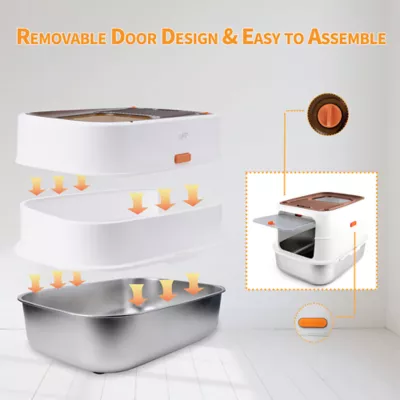 All For Paws Multi-Entry Hooded Cat Litter Box W/ Litter Scoop, Non-Slip Feet & Anti-Tracking Mat - Image 3