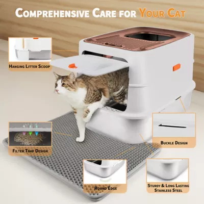 All For Paws Multi-Entry Hooded Cat Litter Box W/ Litter Scoop, Non-Slip Feet & Anti-Tracking Mat - Image 6