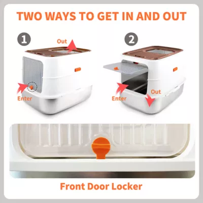 All For Paws Multi-Entry Hooded Cat Litter Box W/ Litter Scoop, Non-Slip Feet & Anti-Tracking Mat - Image 7