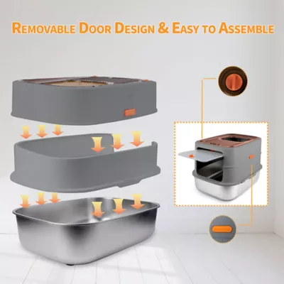 All For Paws Multi-Entry Hooded Cat Litter Box W/ Litter Scoop, Non-Slip Feet & Anti-Tracking Mat - Image 3